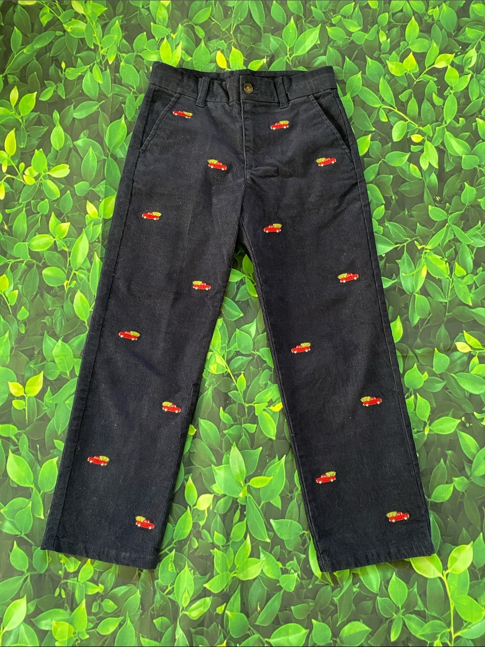 Navy Embroidered Christmas Tree Truck Corduroy Pants size 6 VGUC